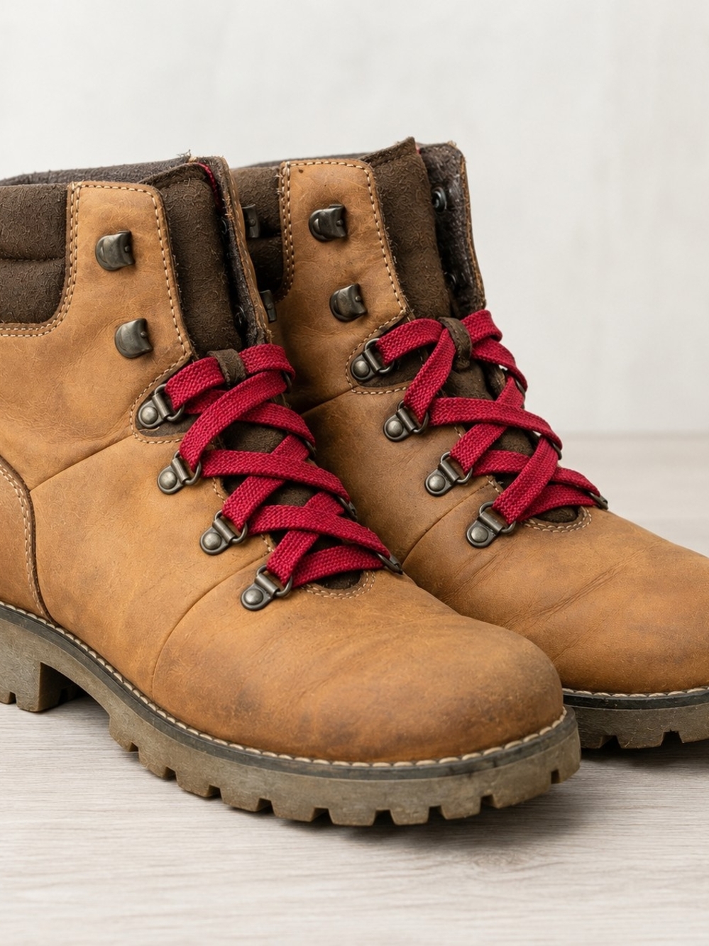 Timberland Women’s A1R3G Brown Leather Ankle Hiking Boots Red Laces Size 9.5